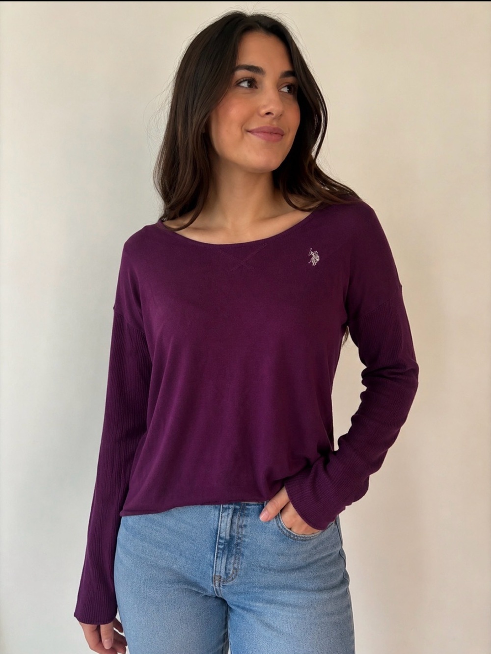 Ralph Lauren Plum Long-Sleeve Boatneck Top Size Medium